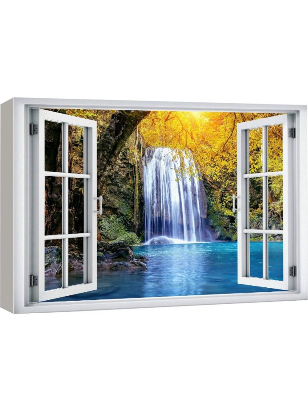 Autumn Waterfall Canvas Art - Scenic Nature Photography for Living Room, Office